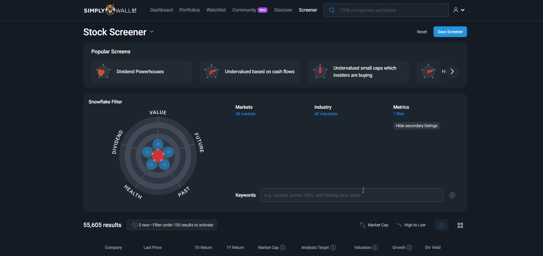 Screening Stocks Using Keywords Simply Wall St Help Center